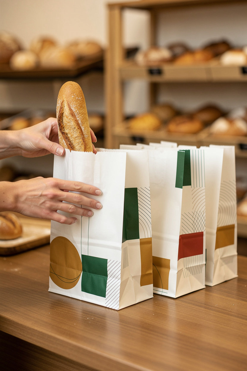 bag company white paper bags customized for bakeries - full design personalization on all surfaces