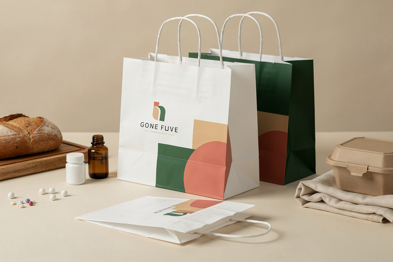 bag company - bolsas de papel blancas personalizadas con diseño completo en todas las superficies