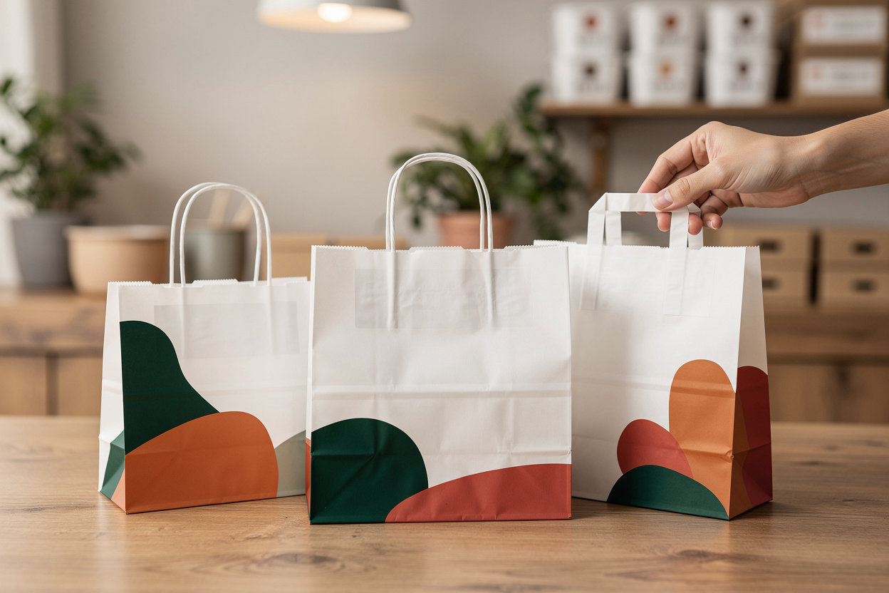 bag company - bolsas de papel blancas personalizadas para restaurantes con diseño completo en Carolina del Norte